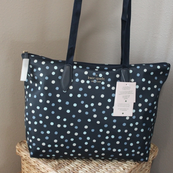 kate spade Handbags - Kate Spade Mel Tote in Navy Blue with polka dots